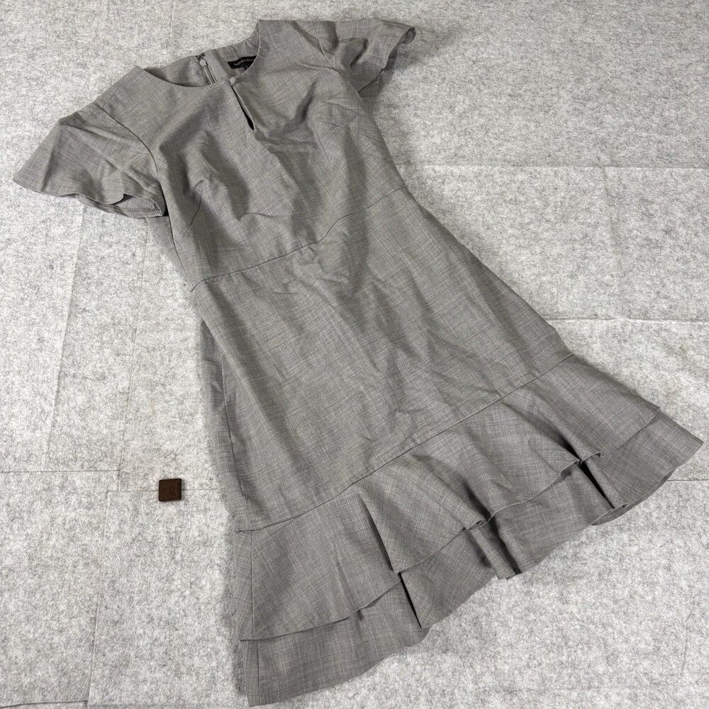 Banana Republic Short Sleeve Ruffle Hem Keyhole Wool Gray Dress Size 2 Petite 2P
